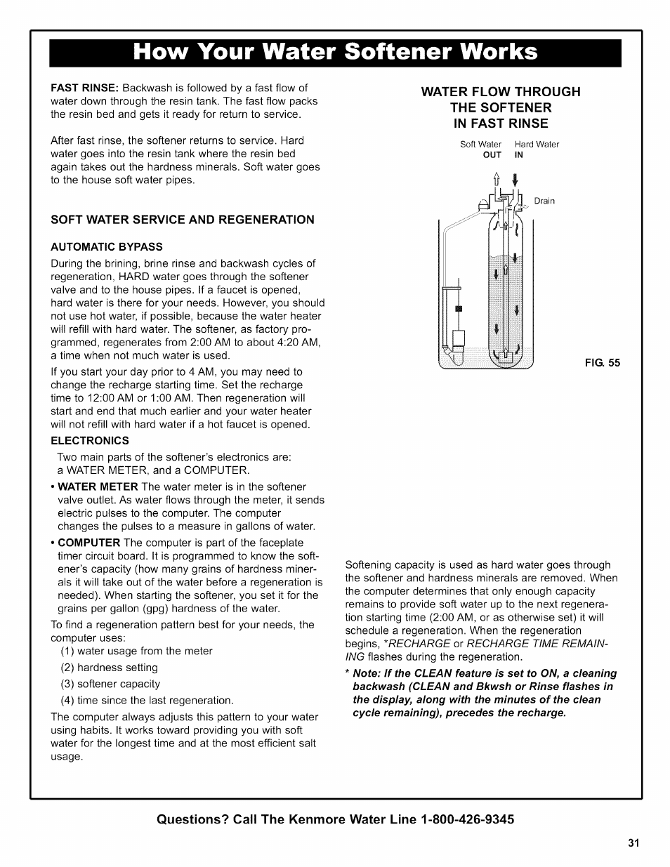 Electronics, Water flow through the softener in fast rinse, How your water softener works | Kenmore INTELLISOFT 420 SERIES 625.38426 User Manual | Page 31 / 52