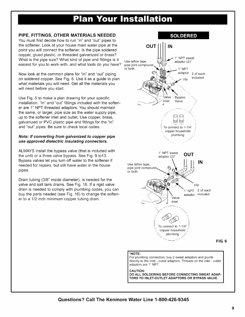 Pipe, fittings, other materials needed, Soldered, Plan your installation | Kenmore INTELLISOFT 420 SERIES 625.38426 User Manual | Page 9 / 52