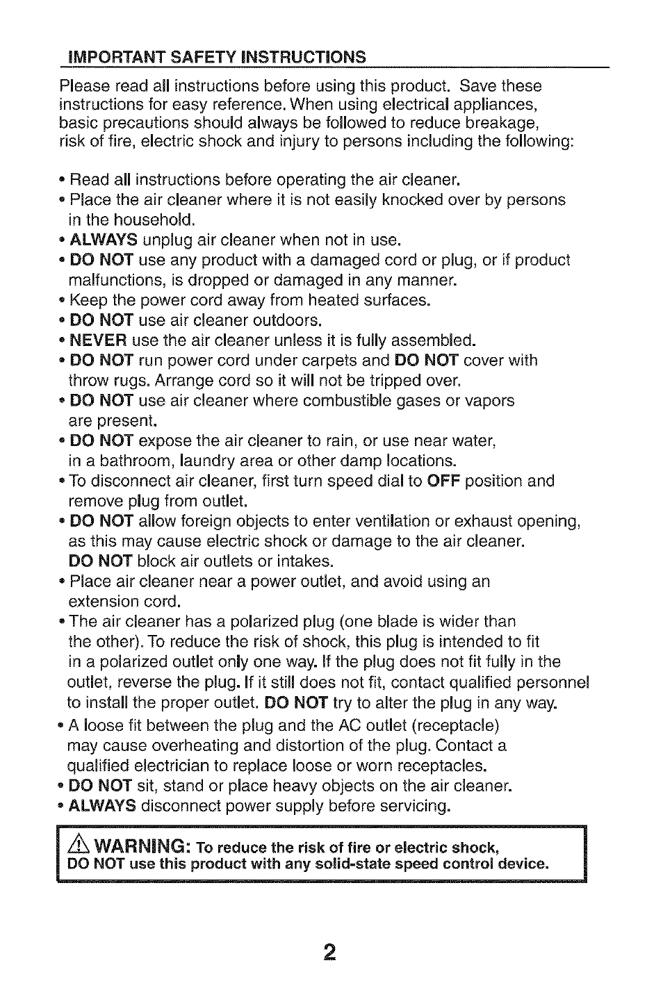 Warning | Kenmore 85244 User Manual | Page 2 / 8
