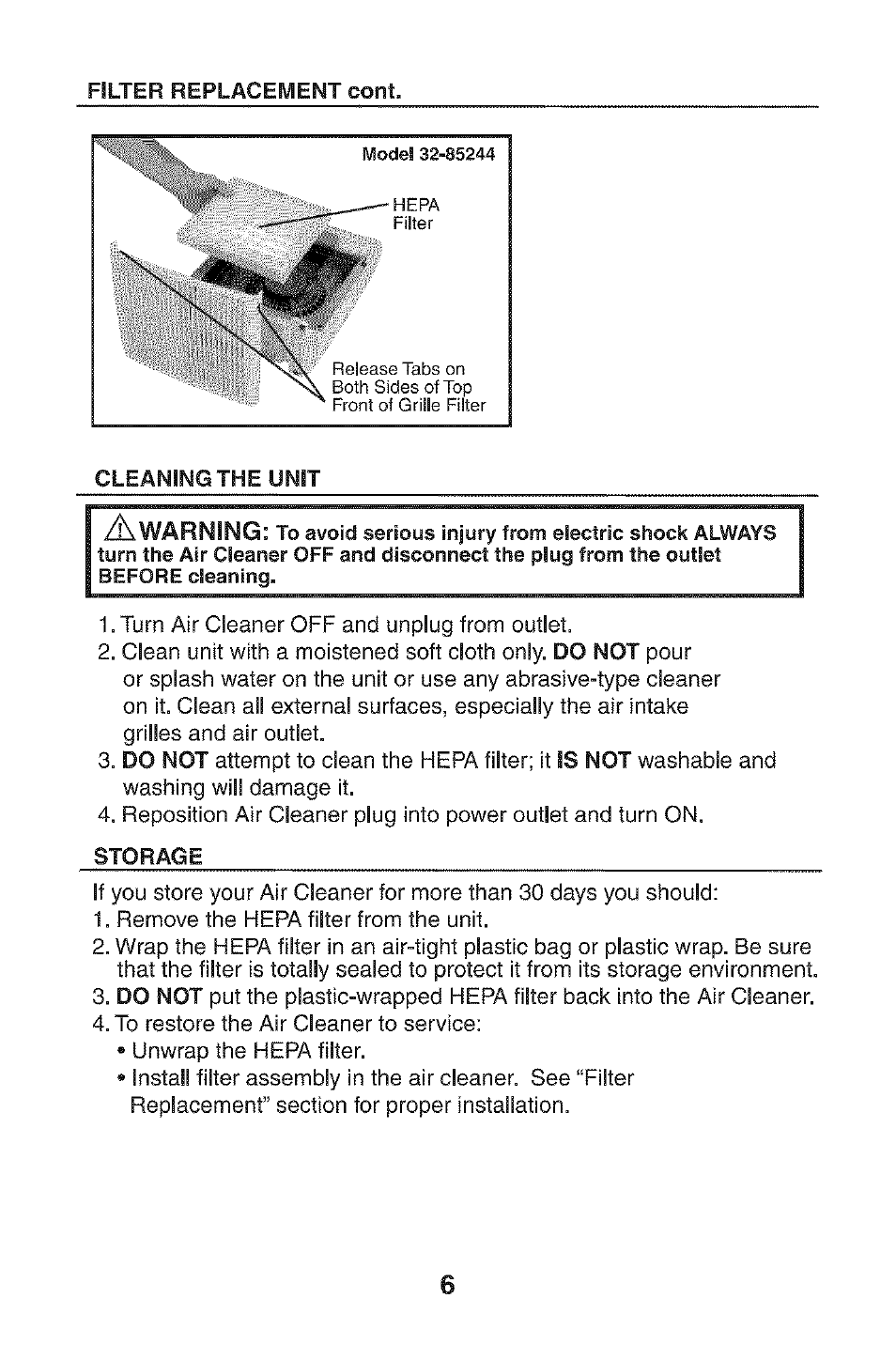Arning | Kenmore 85244 User Manual | Page 6 / 8