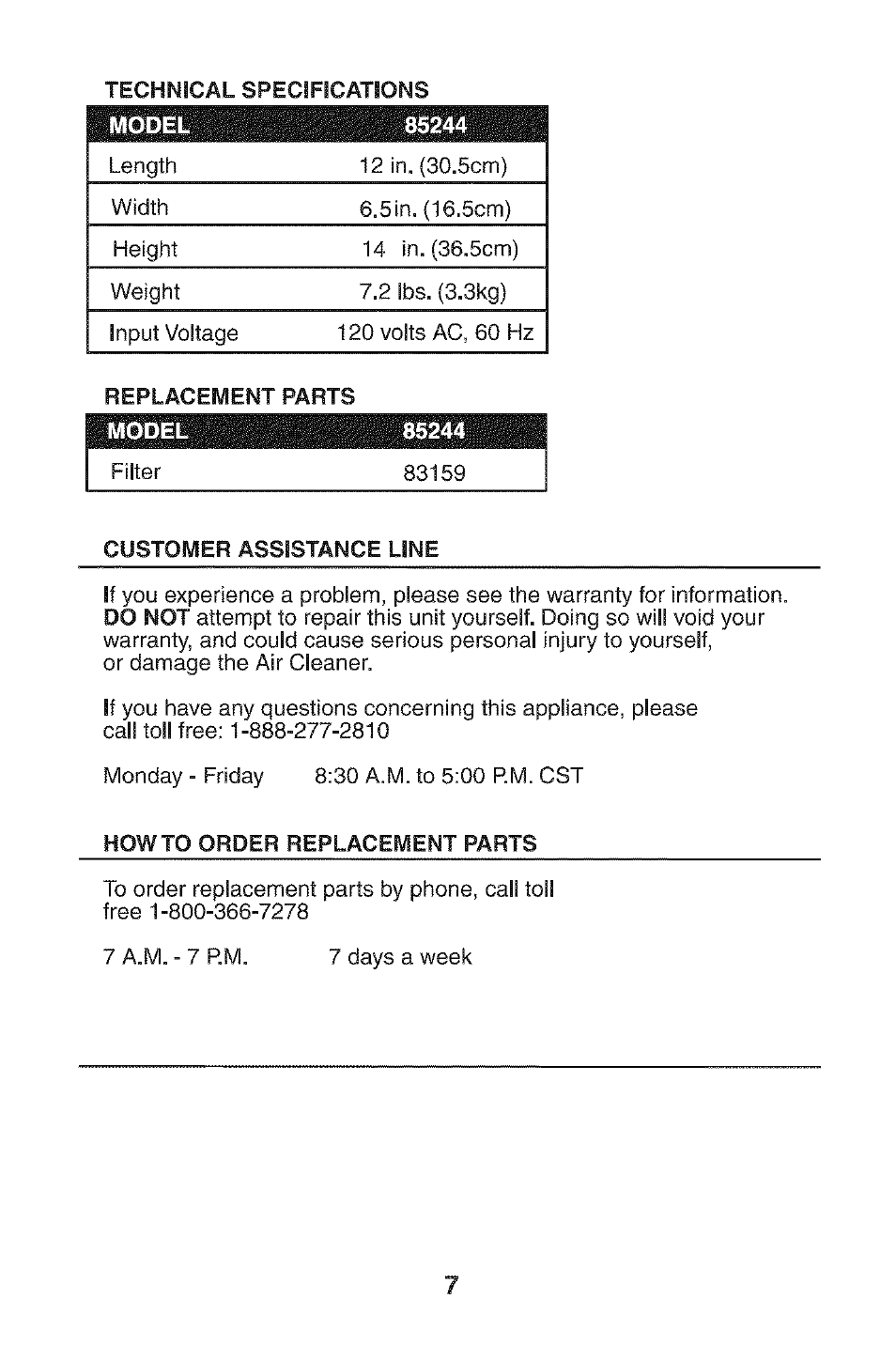 Howto order replacement parts | Kenmore 85244 User Manual | Page 7 / 8