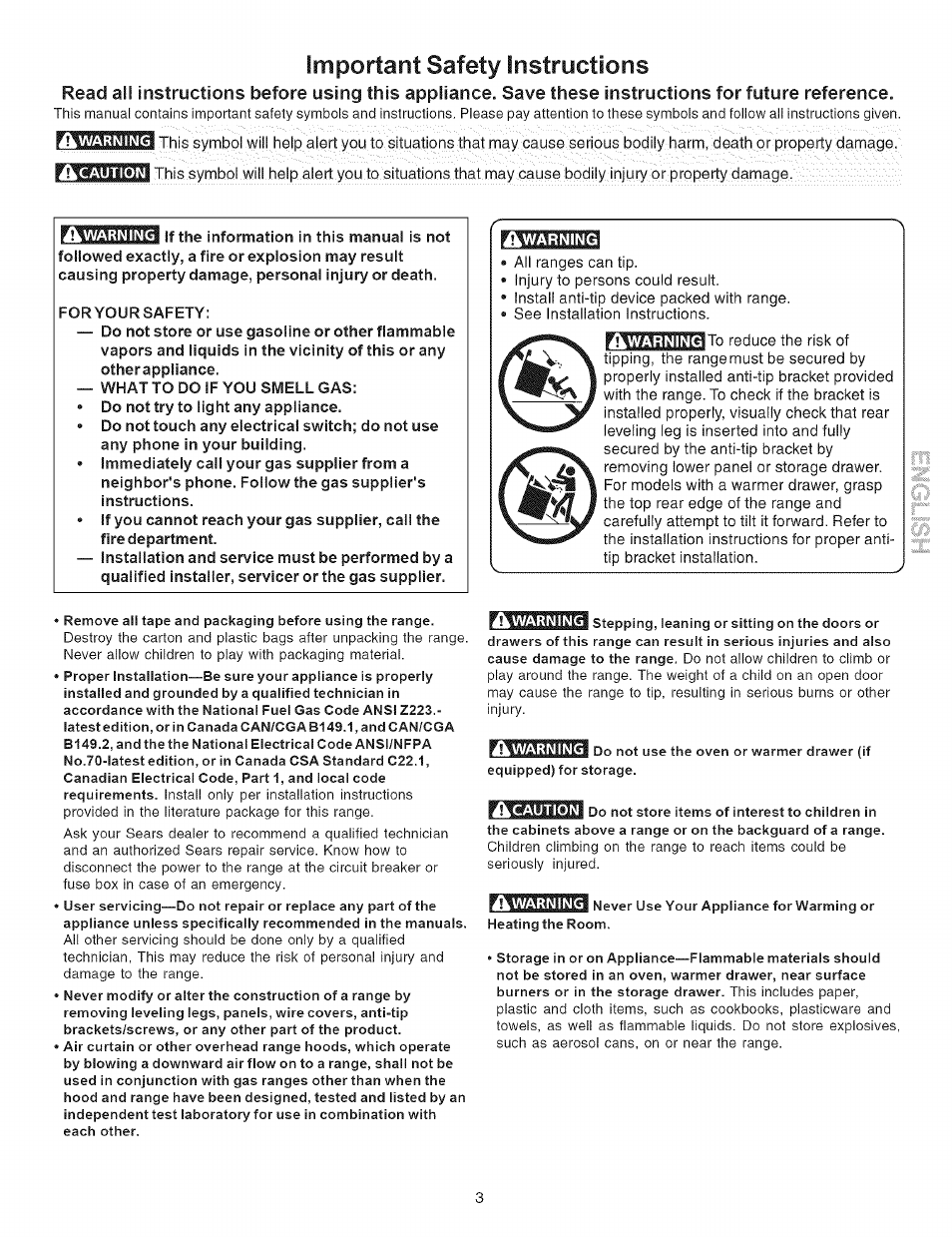 Important safety instryctions | Kenmore 790.7946 User Manual | Page 3 / 40