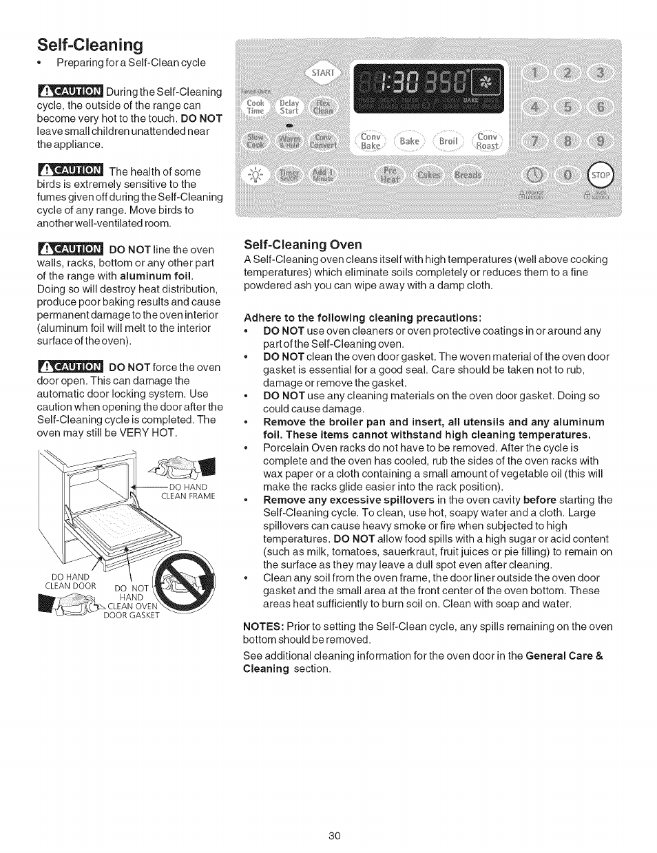 Self-cleaning, Self-cleaning oven, Adhere to the following cleaning precautions | Self-cleaning -32 | Kenmore 790.7946 User Manual | Page 30 / 40