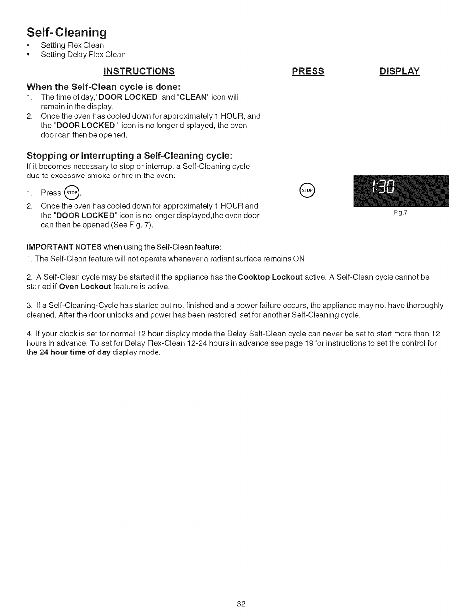 Self-cleaning, Stopping or interrupting a self-cleaning cycle | Kenmore 790.7946 User Manual | Page 32 / 40