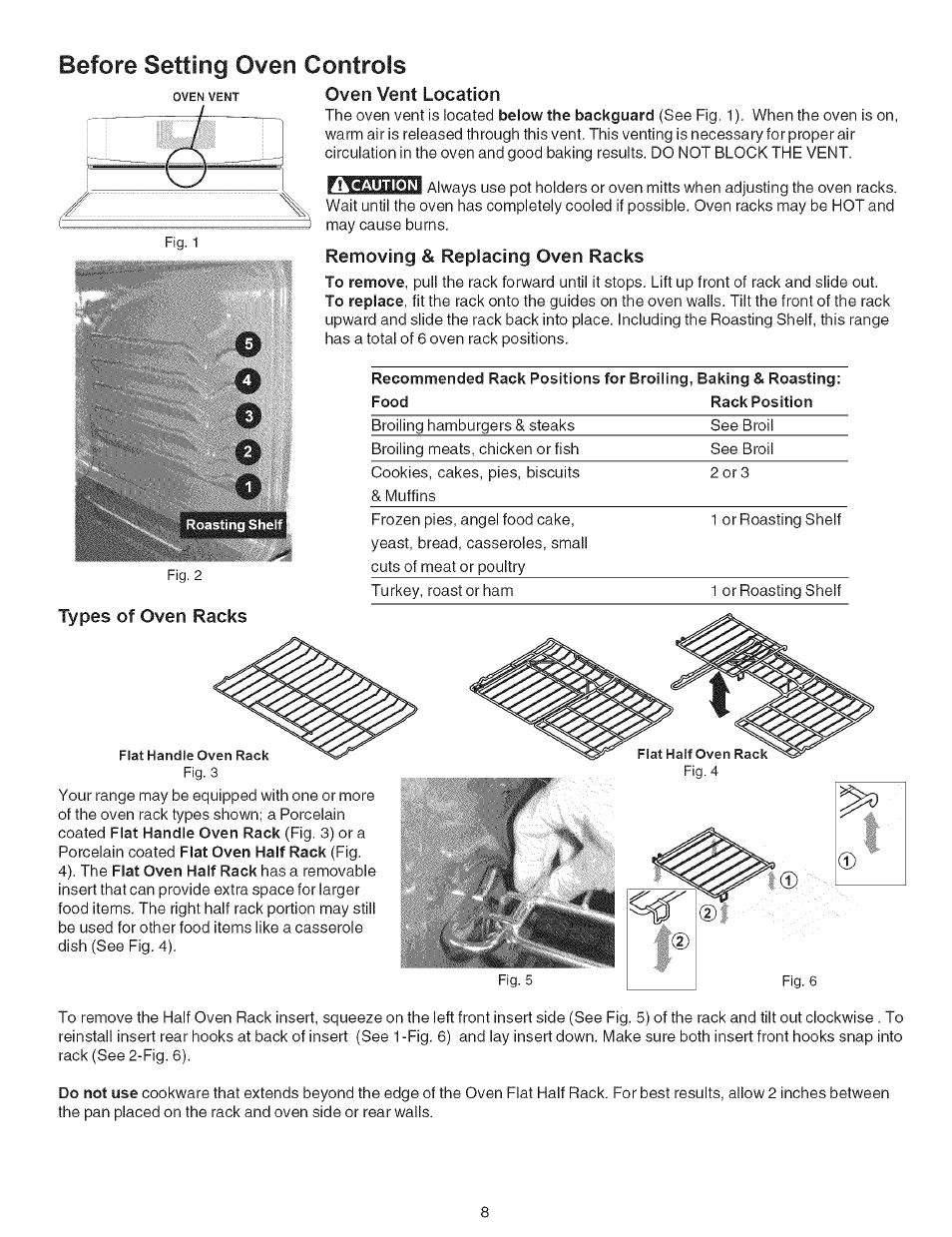 Before setting oven controls, Removing & replacing oven racks, Types of oven racks | Before setting oven controls -9 | Kenmore 790.7946 User Manual | Page 8 / 40