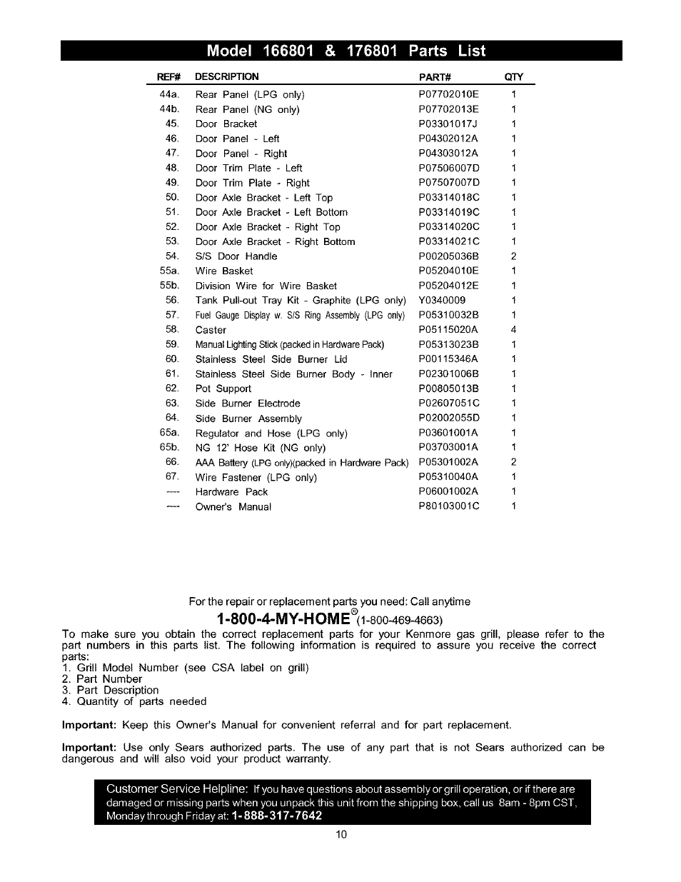 800-4-my-home | Kenmore 141.166801 User Manual | Page 10 / 34