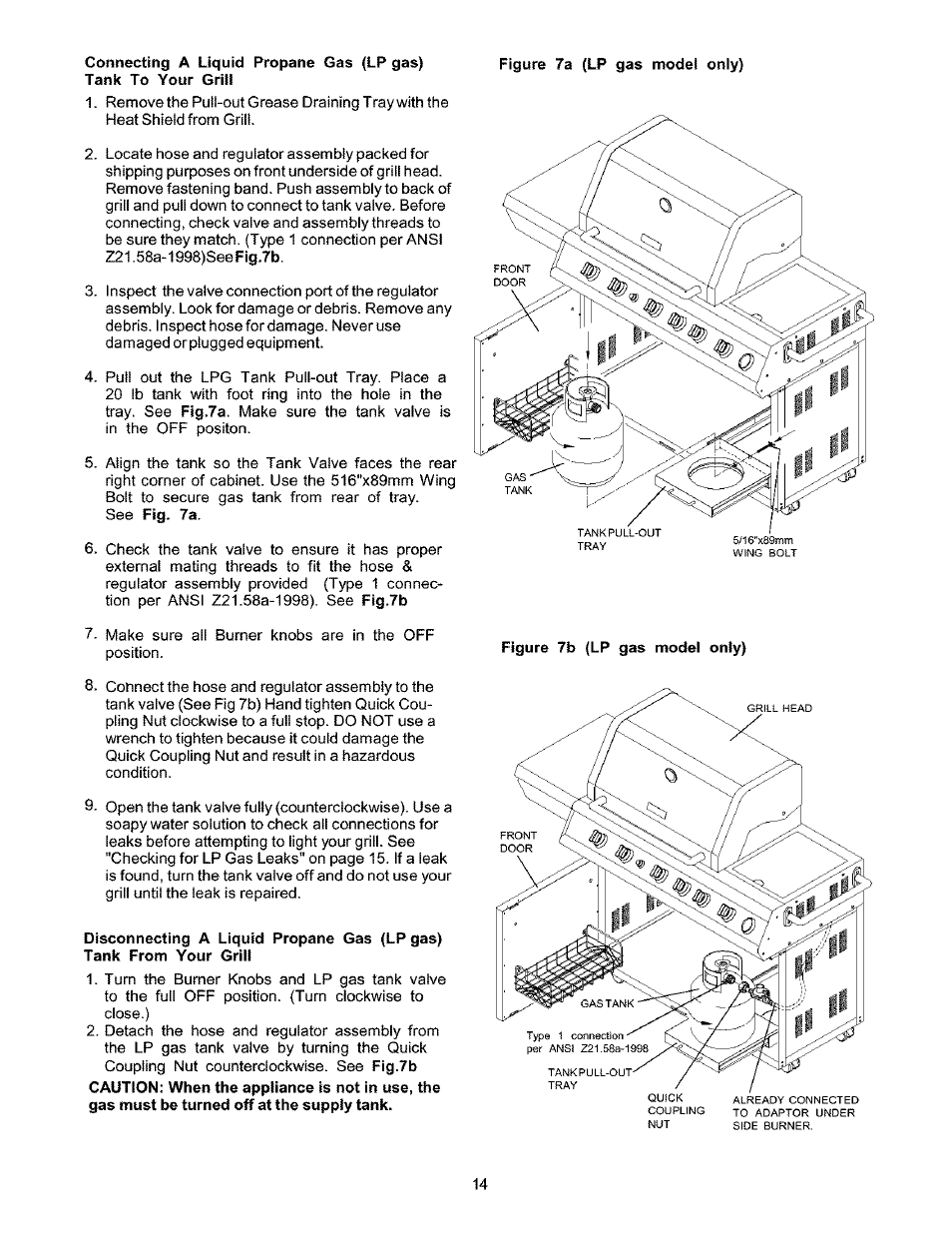 Disconnecting a liquid propane gas (lp gas) | Kenmore 141.166801 User Manual | Page 14 / 34