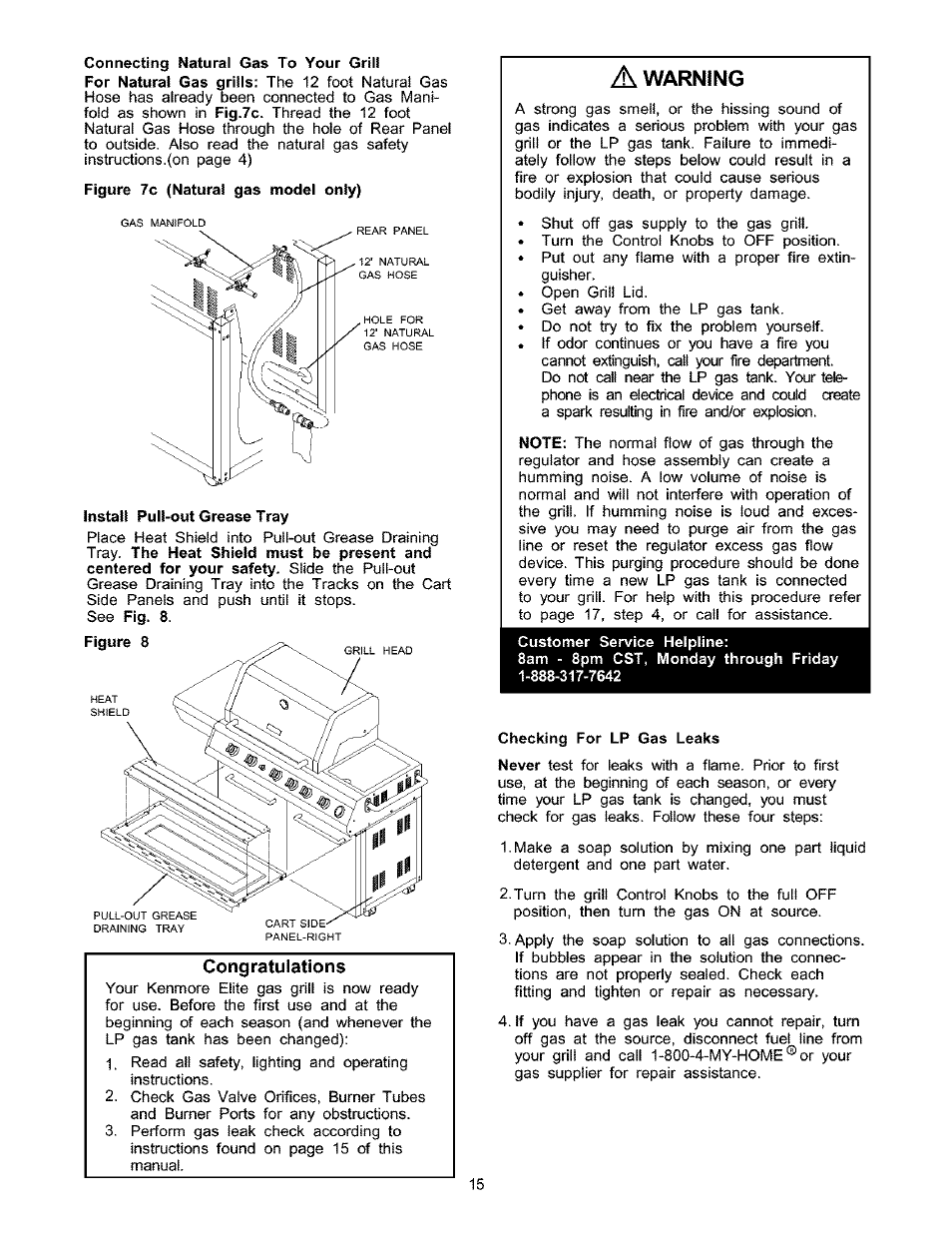 A warning, Checking for lp gas leaks, Warning | Kenmore 141.166801 User Manual | Page 15 / 34