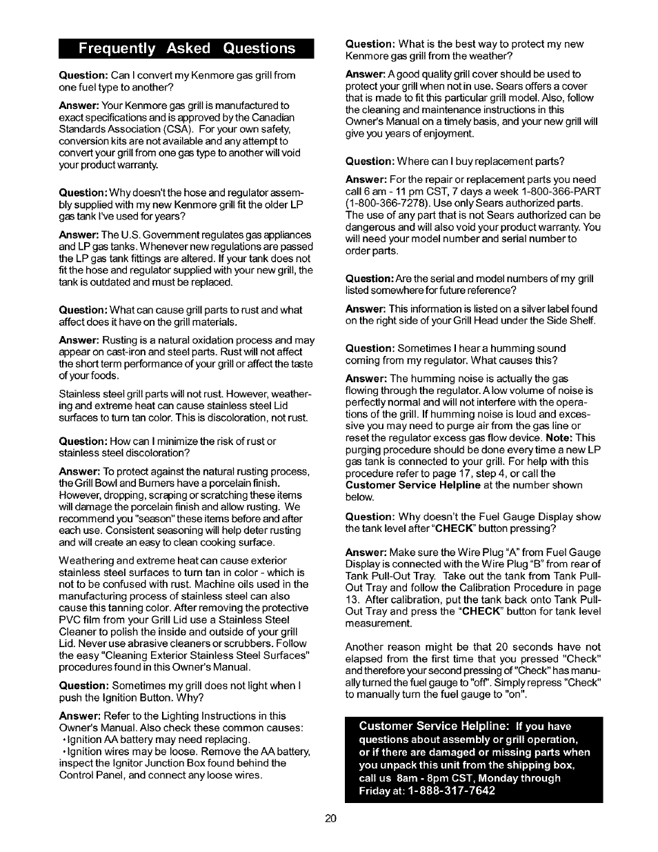 Frequently asked questions | Kenmore 141.166801 User Manual | Page 20 / 34