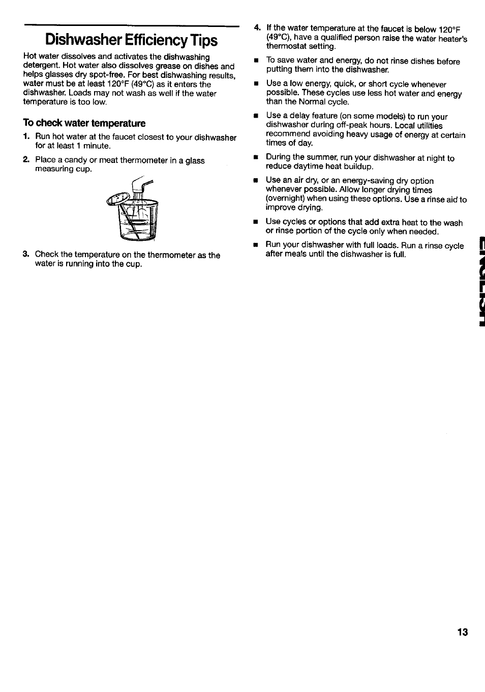 Dishwasher efficiency tips, To check water temperature | Kenmore 790.16777 User Manual | Page 13 / 23