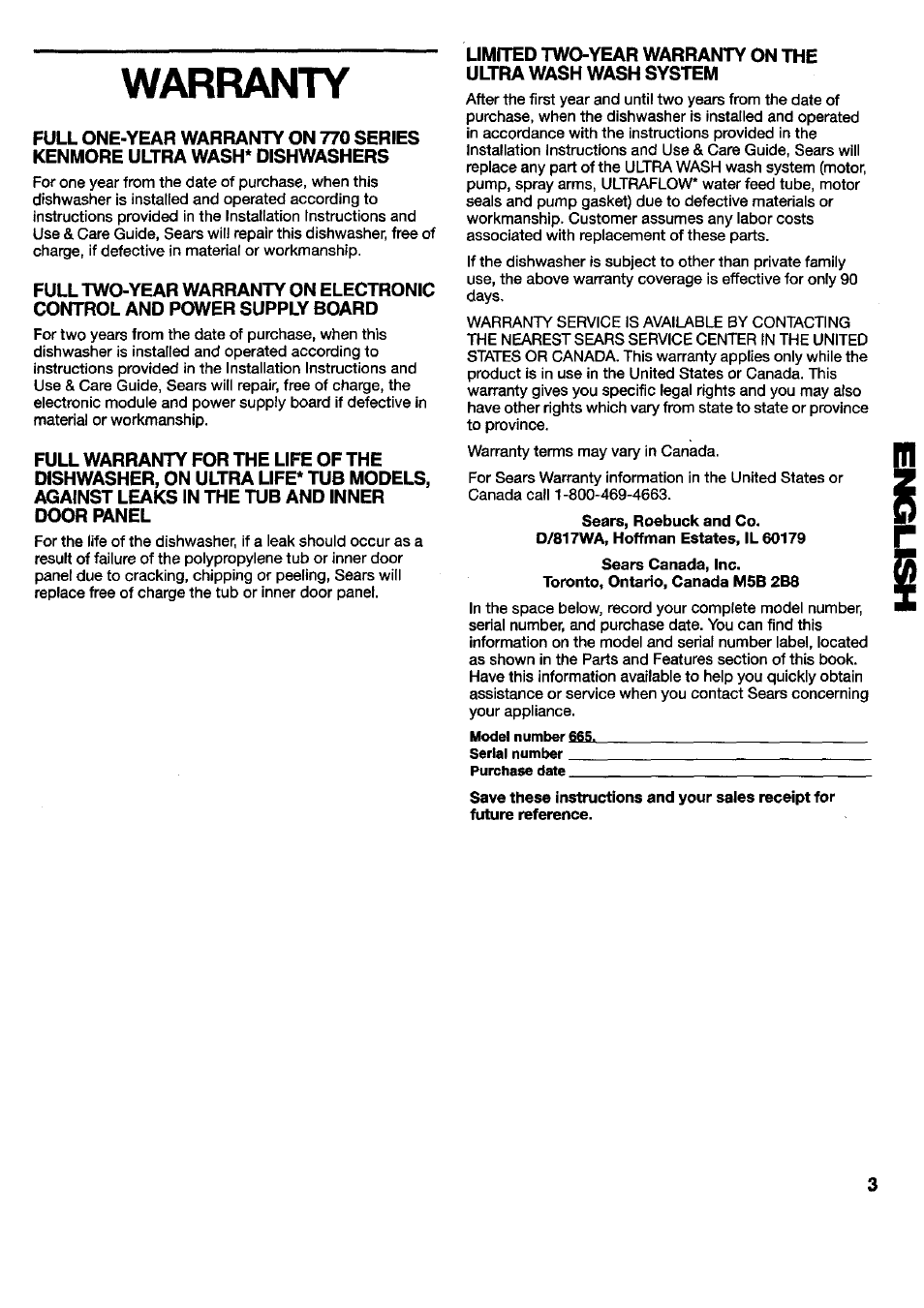 Warranty | Kenmore 790.16777 User Manual | Page 3 / 23