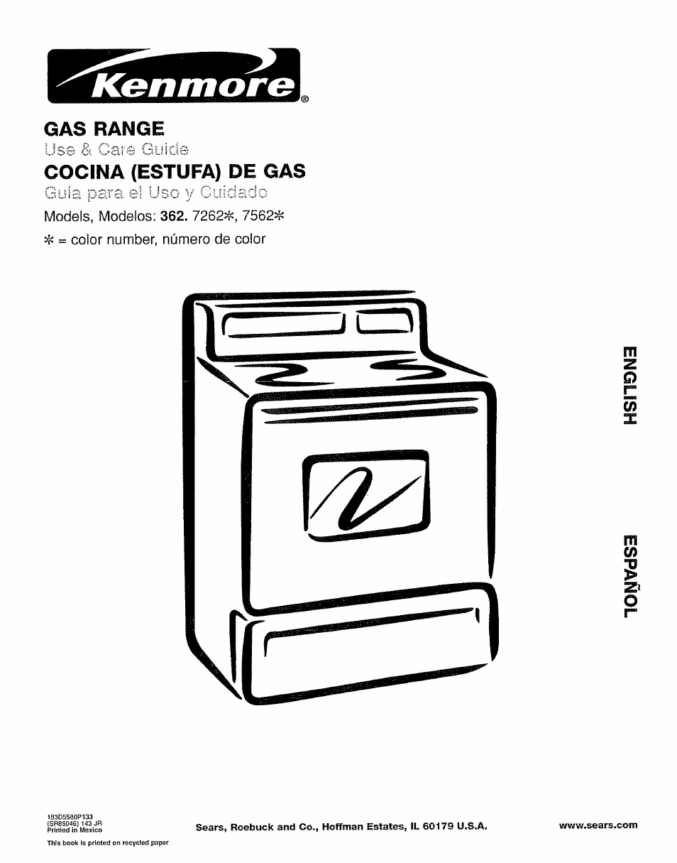 Kenmore 362.7562 User Manual | 50 pages