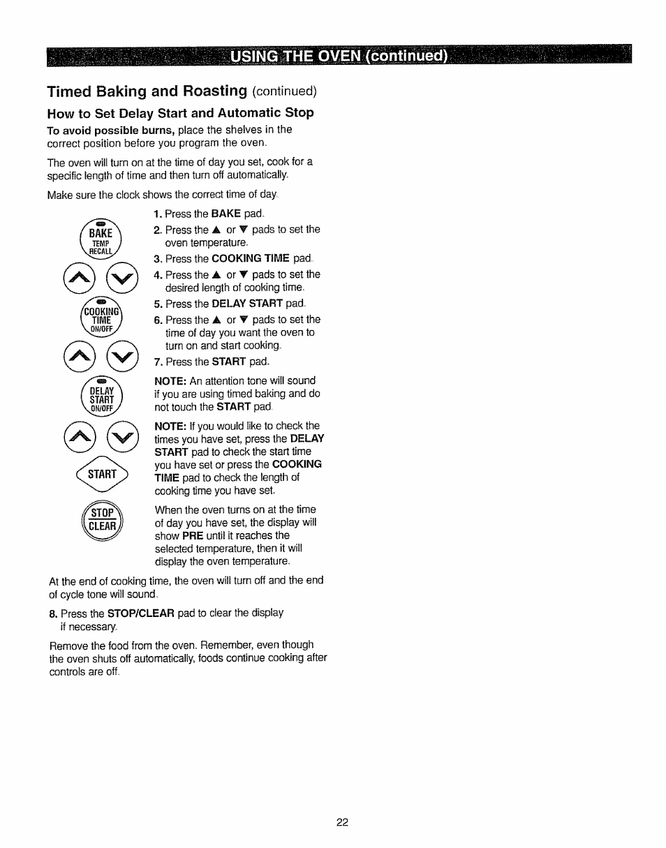 How to set delay start and automatic stop | Kenmore 362.7562 User Manual | Page 22 / 50