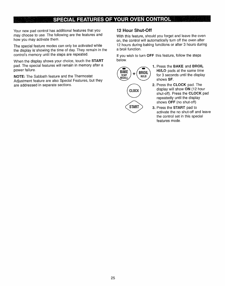 12 hour shut-off | Kenmore 362.7562 User Manual | Page 25 / 50