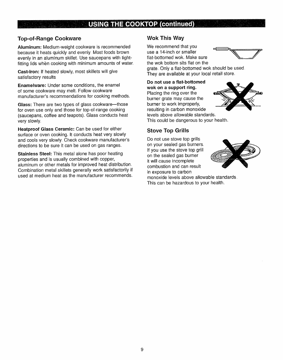 Top-of“range cookware, Wok this way, Stove top grills | Kenmore 362.7562 User Manual | Page 9 / 50