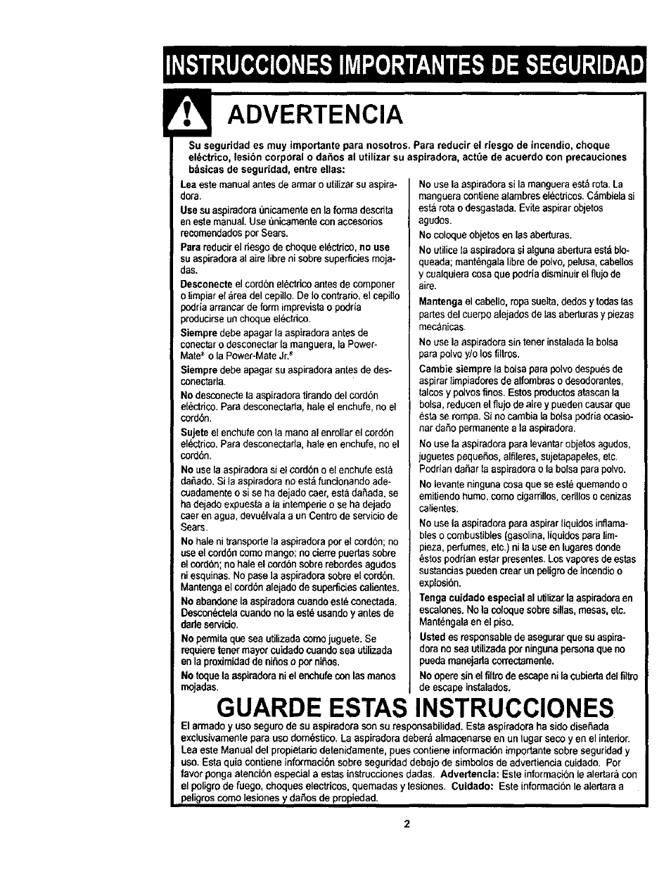 Instrucciones importantes de seguridad, Advertencia, Guarde estas instrucciones | Kenmore 116.23812300 User Manual | Page 22 / 40