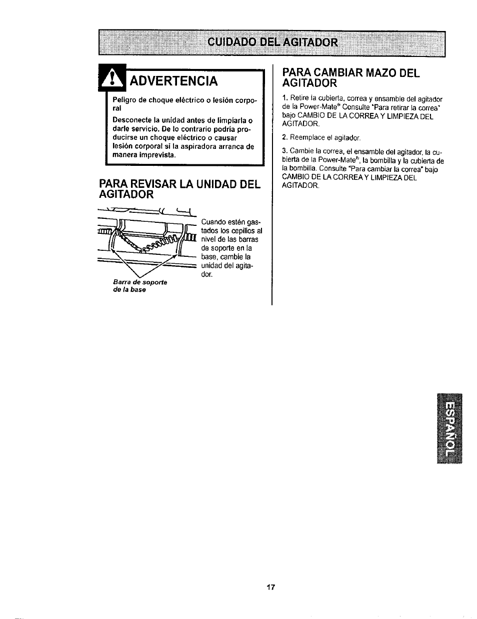 Cuidado del agitador, Advertencia, Para revisar la unidad del agitador | Para cambiar mazo del agitador | Kenmore 116.23812300 User Manual | Page 37 / 40