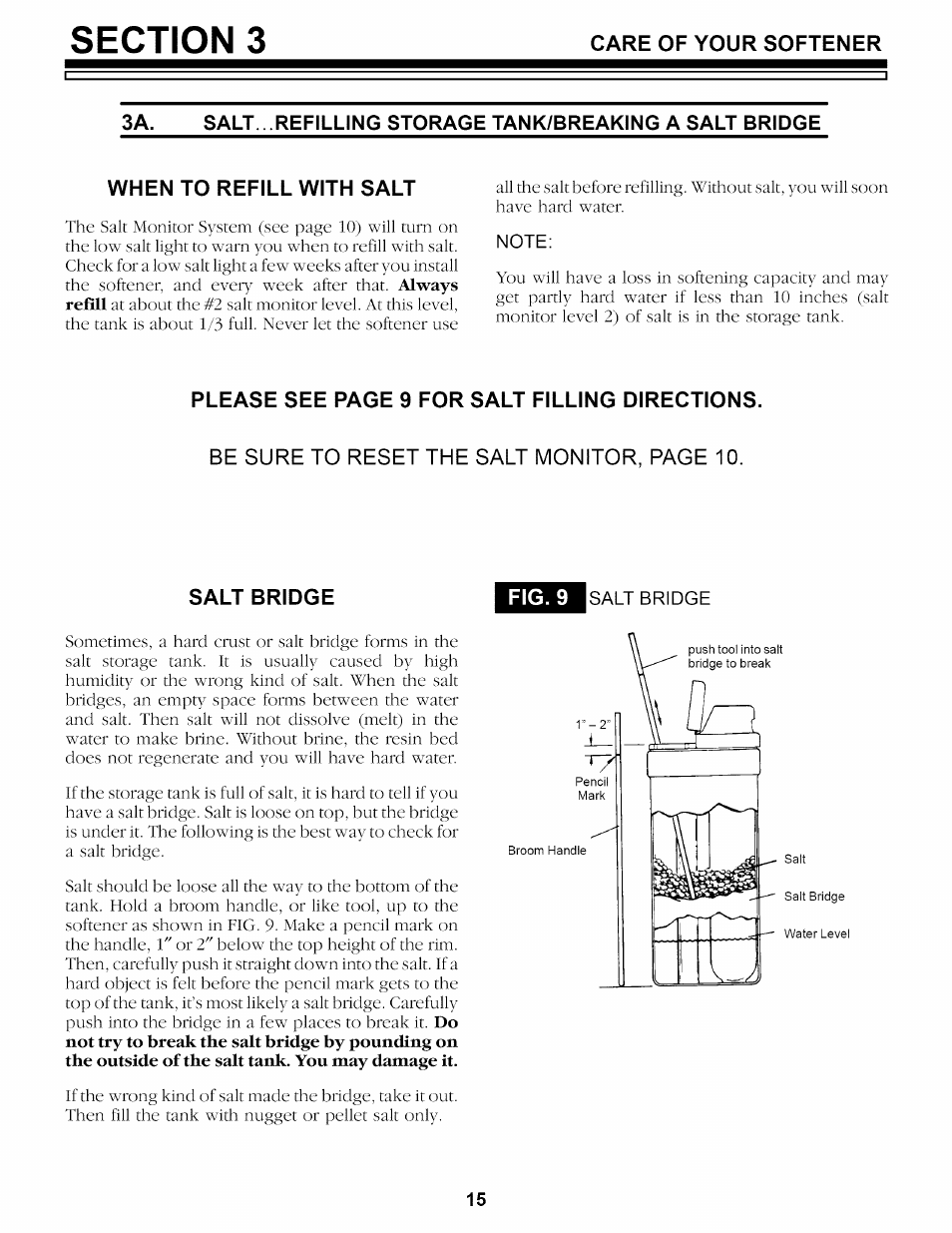 When to refill with salt, Note, Salt bridge | Kenmore 625.34859 User Manual | Page 15 / 32