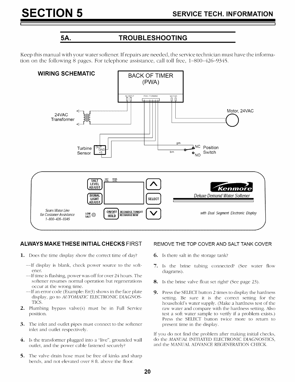 Troubleshooting, Back of timer (pwa), Always make these initial checks first | Service tech. information 5a. troubleshooting | Kenmore 625.34859 User Manual | Page 20 / 32