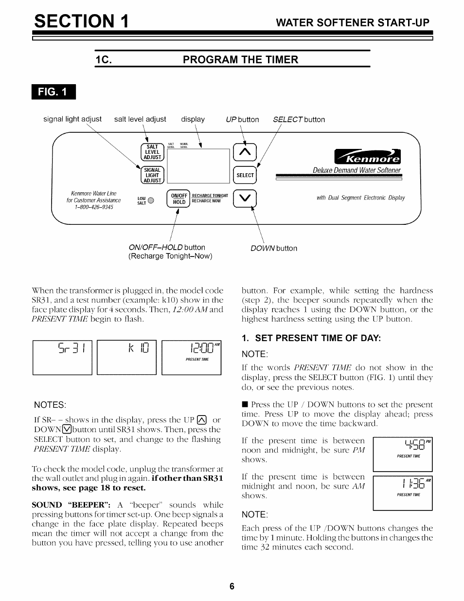 Program the timer, Fig. 1, Set present time of day | Kenmore 625.34859 User Manual | Page 6 / 32