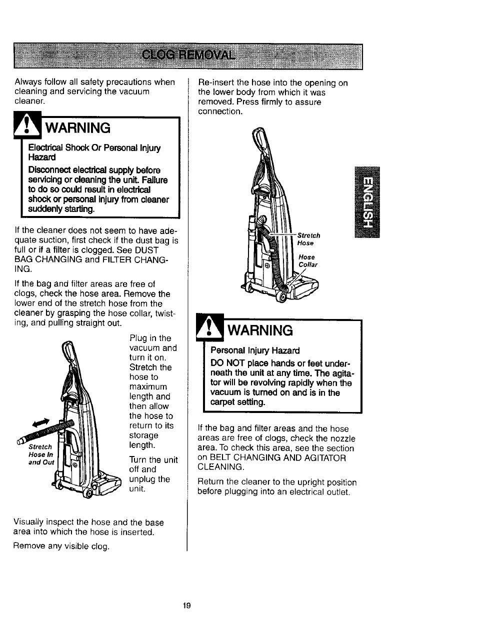 Warning, Electrical shock or personal injury hazard | Kenmore 631 User Manual | Page 19 / 44