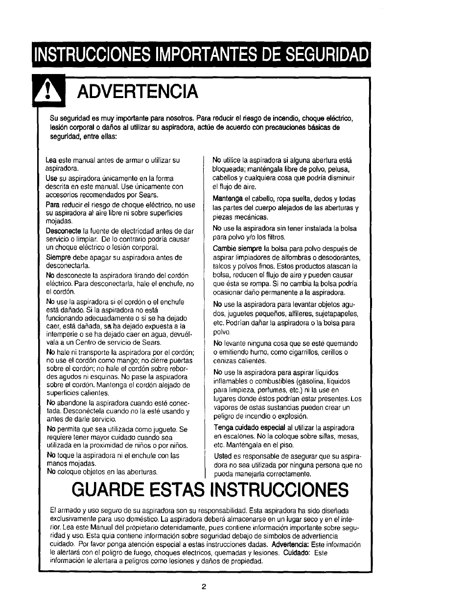 Instrucciones importantes de seguridad, Advertencia, Guarde estas instrucciones | Kenmore 631 User Manual | Page 24 / 44