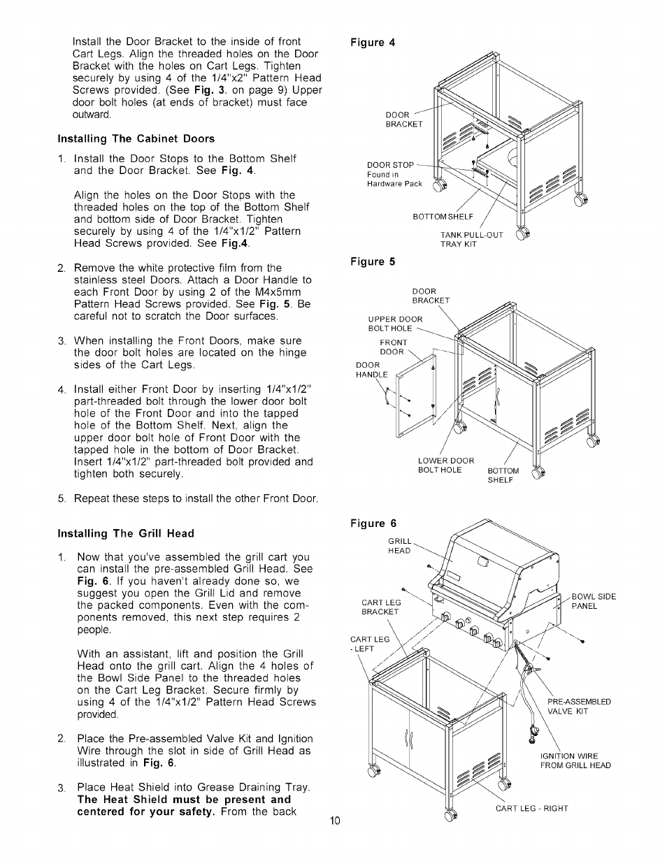 Installing the cabinet doors, Instailing the griil head | Kenmore 141.15227 User Manual | Page 10 / 33