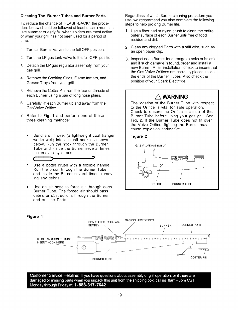 Cleaning the burner tubes and burner ports, Figure 1, Warning | Kenmore 141.15227 User Manual | Page 19 / 33