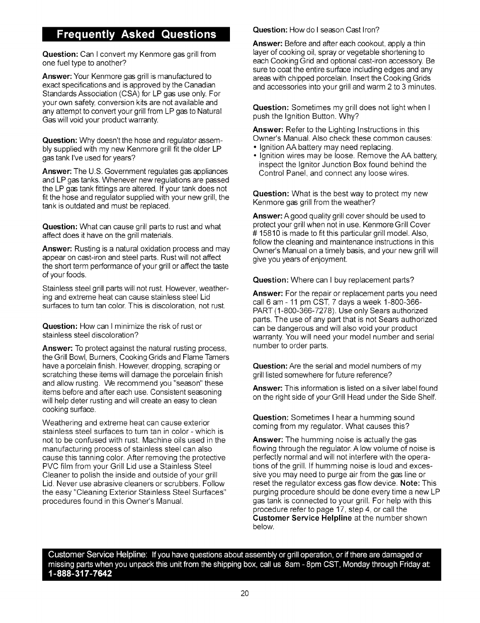 Frequently asked questions | Kenmore 141.15227 User Manual | Page 20 / 33