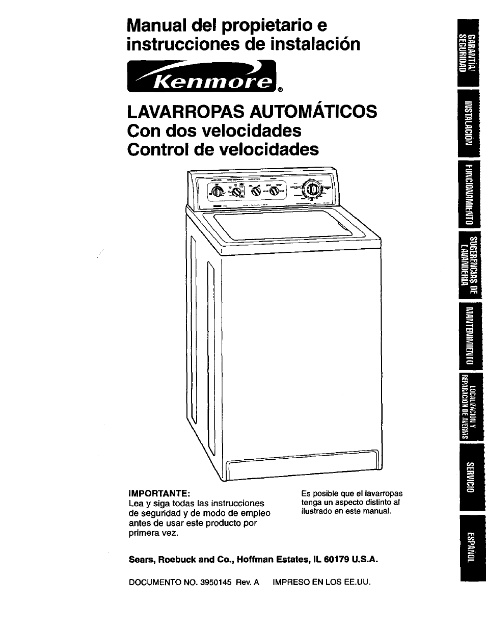 Kenmorg, Importante | Kenmore 3950145 User Manual | Page 39 / 76