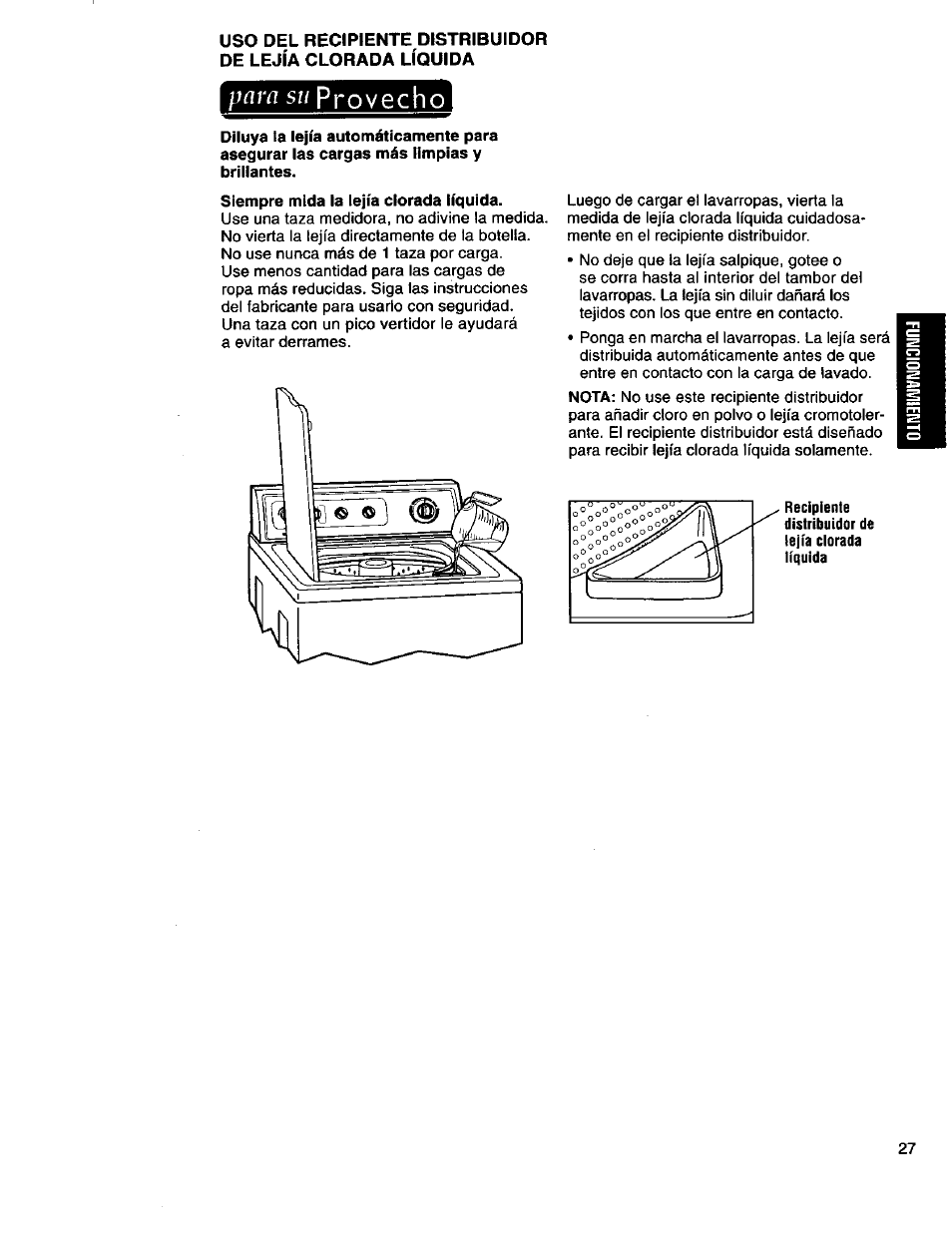 Para su provecho, Siempre mida la lejía clorada líquida, Provecho | Para su | Kenmore 3950145 User Manual | Page 65 / 76