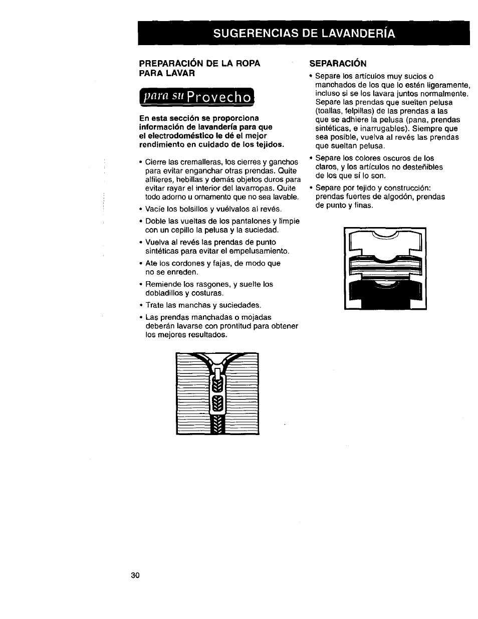 Sugerencias de lavandería, Preparacion de la ropa para lavar, Para su provecho | En esta sección se proporciona, Separacion, Provecho, Para su | Kenmore 3950145 User Manual | Page 68 / 76