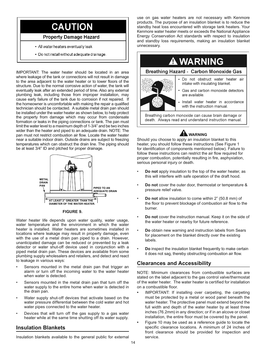 Insulation blankets, Clearances and accessibility | Kenmore POWER MISER 153.339432 User Manual | Page 14 / 40