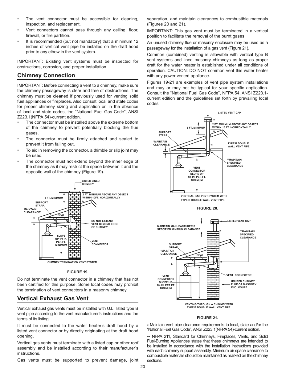 Chimney connection, Vertical exhaust gas vent | Kenmore POWER MISER 153.339432 User Manual | Page 20 / 40