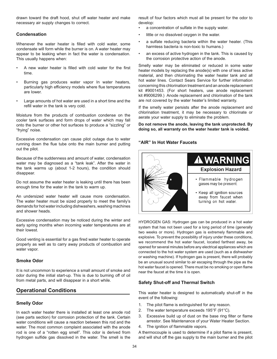 Operational conditions | Kenmore POWER MISER 153.339432 User Manual | Page 34 / 40