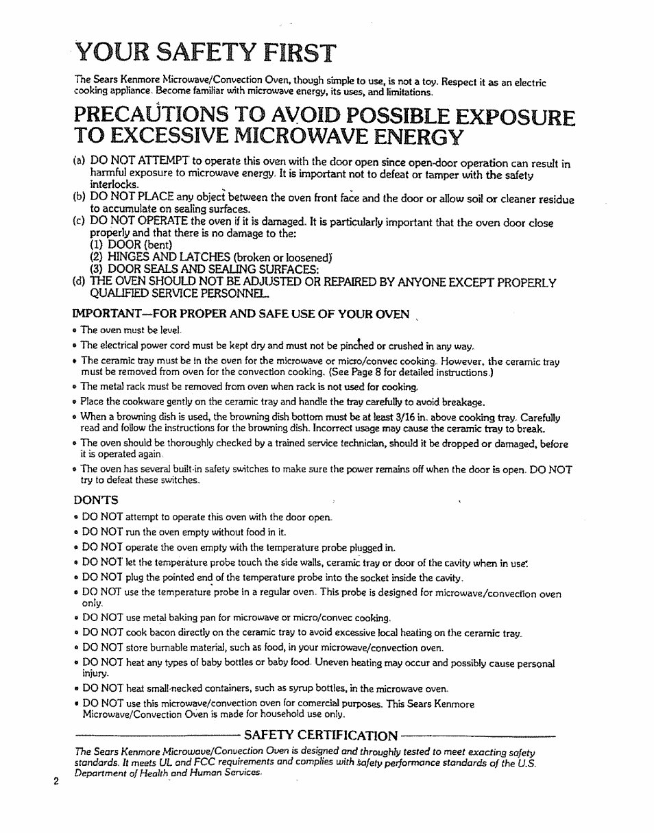 Your safety first | Kenmore 88963 User Manual | Page 2 / 51