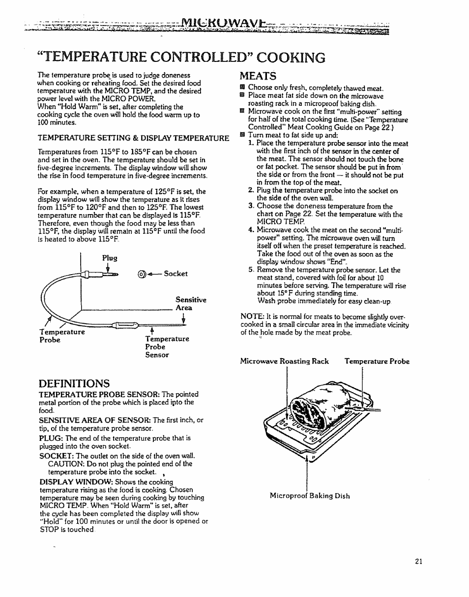 Temperature controlled” cooking, Temperature controlled" cooking —23, Definitions | Meats | Kenmore 88963 User Manual | Page 21 / 51