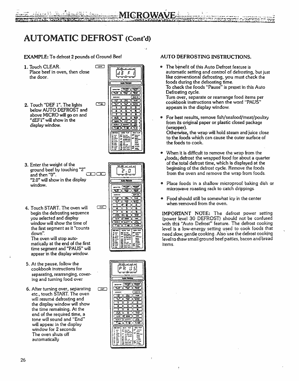 Automatic defrost (confd), Automatic defrost, Migro | Confd) | Kenmore 88963 User Manual | Page 26 / 51