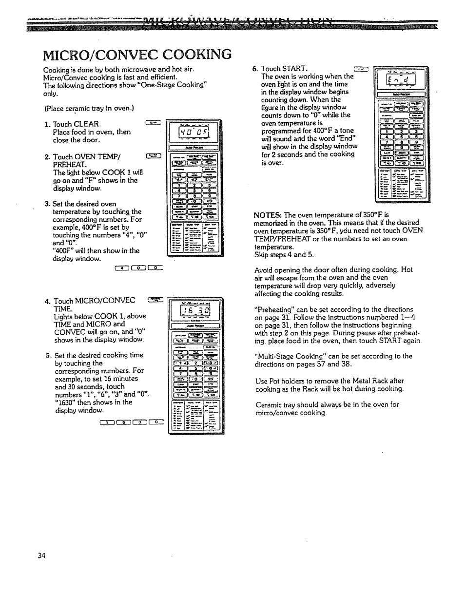 Micro/convec cooking | Kenmore 88963 User Manual | Page 34 / 51