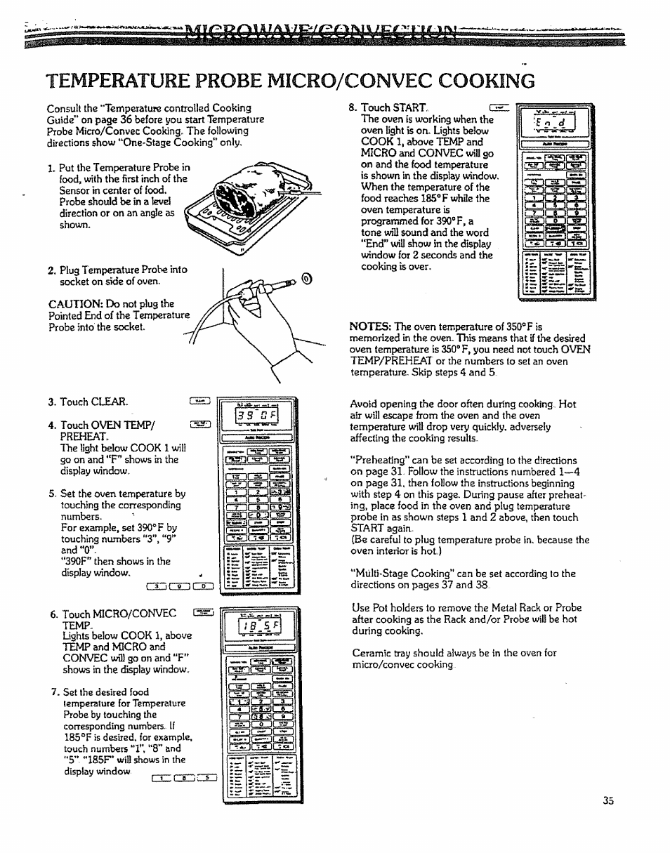 Temperature probe micro/convec cooking, Temperature probe miao/conuec cooking | Kenmore 88963 User Manual | Page 35 / 51