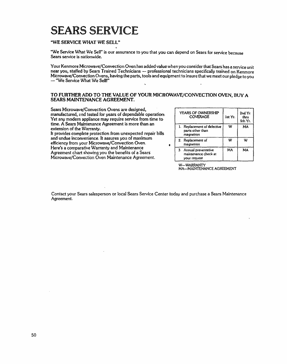 Sears service | Kenmore 88963 User Manual | Page 50 / 51