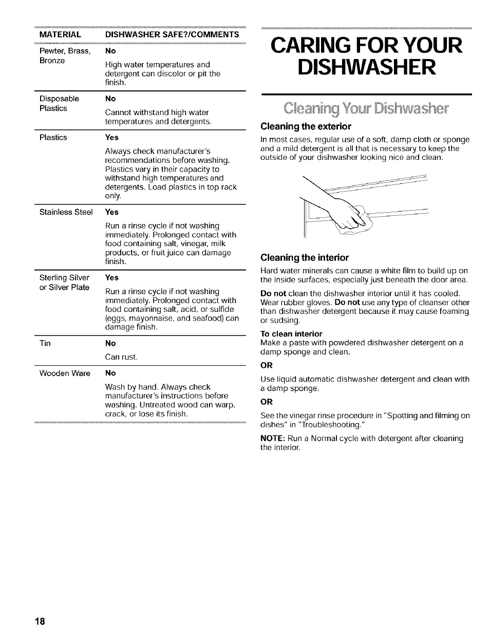 Caring for your, Cleaning the exterior, Cleaning the interior | To clean interior, Uloiiwaorltk, Ruoljl af a | Kenmore 665.16819 User Manual | Page 18 / 72