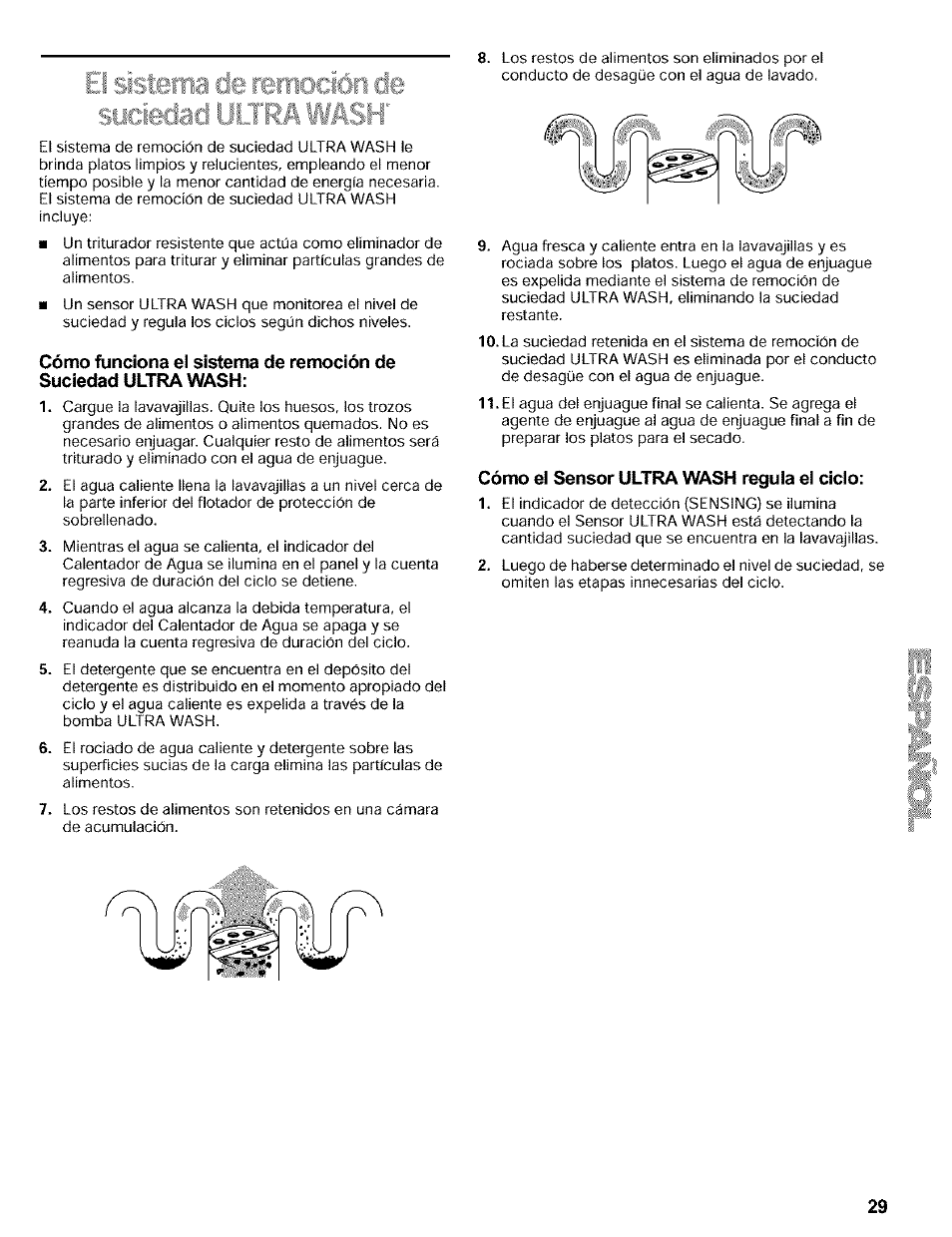 Cómo el sensor ultra wash regula el ciclo, El sistema de remoción de suciedad ultra wash | Kenmore 665.16819 User Manual | Page 29 / 72