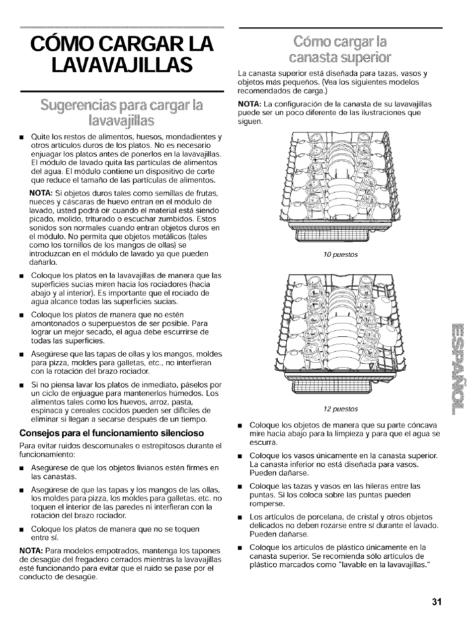 Consejos para el funcionamiento siiencioso, Cómo cargar la, I a\/a\/a iii i | Kenmore 665.16819 User Manual | Page 31 / 72