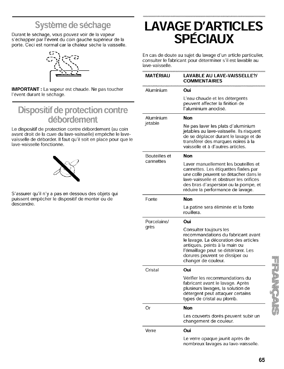 Lavage, Spéciaux, Lavage spéciaux | Kenmore 665.16819 User Manual | Page 65 / 72