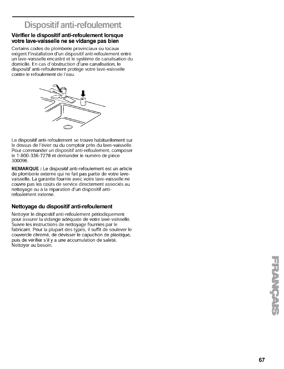 Nettoyage du dispositif anti-refouiement | Kenmore 665.16819 User Manual | Page 67 / 72