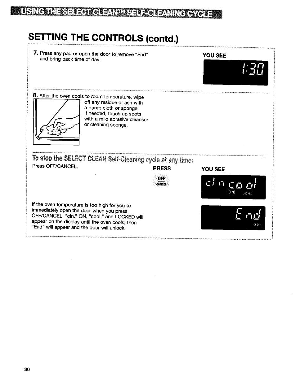 Setting the controls (contd.), I j n t'ju, Select | Self«ci, Ple at | Kenmore 665.75832 User Manual | Page 30 / 41