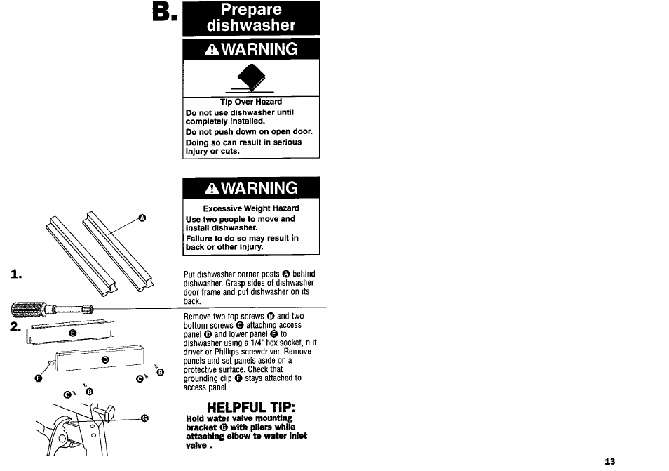 Prepare, Dishwasher, Warning | Helpful tip, Prepare dishwasher | Kenmore 9744231 User Manual | Page 14 / 24