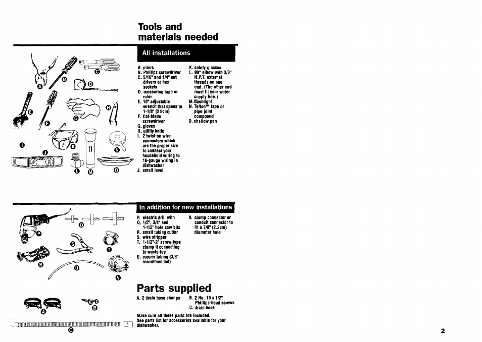 Tools and materials needed, All installations, In addition for new installations | Parts supplied | Kenmore 9744231 User Manual | Page 3 / 24