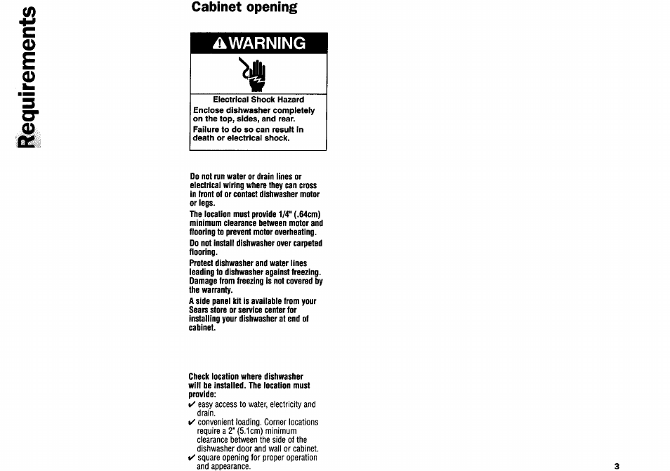 Cabinet opening, Warning | Kenmore 9744231 User Manual | Page 4 / 24